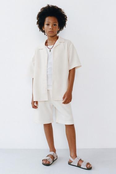 SLIM FIT TEXTURED BERMUDA SHORTS - Ecru by Zara