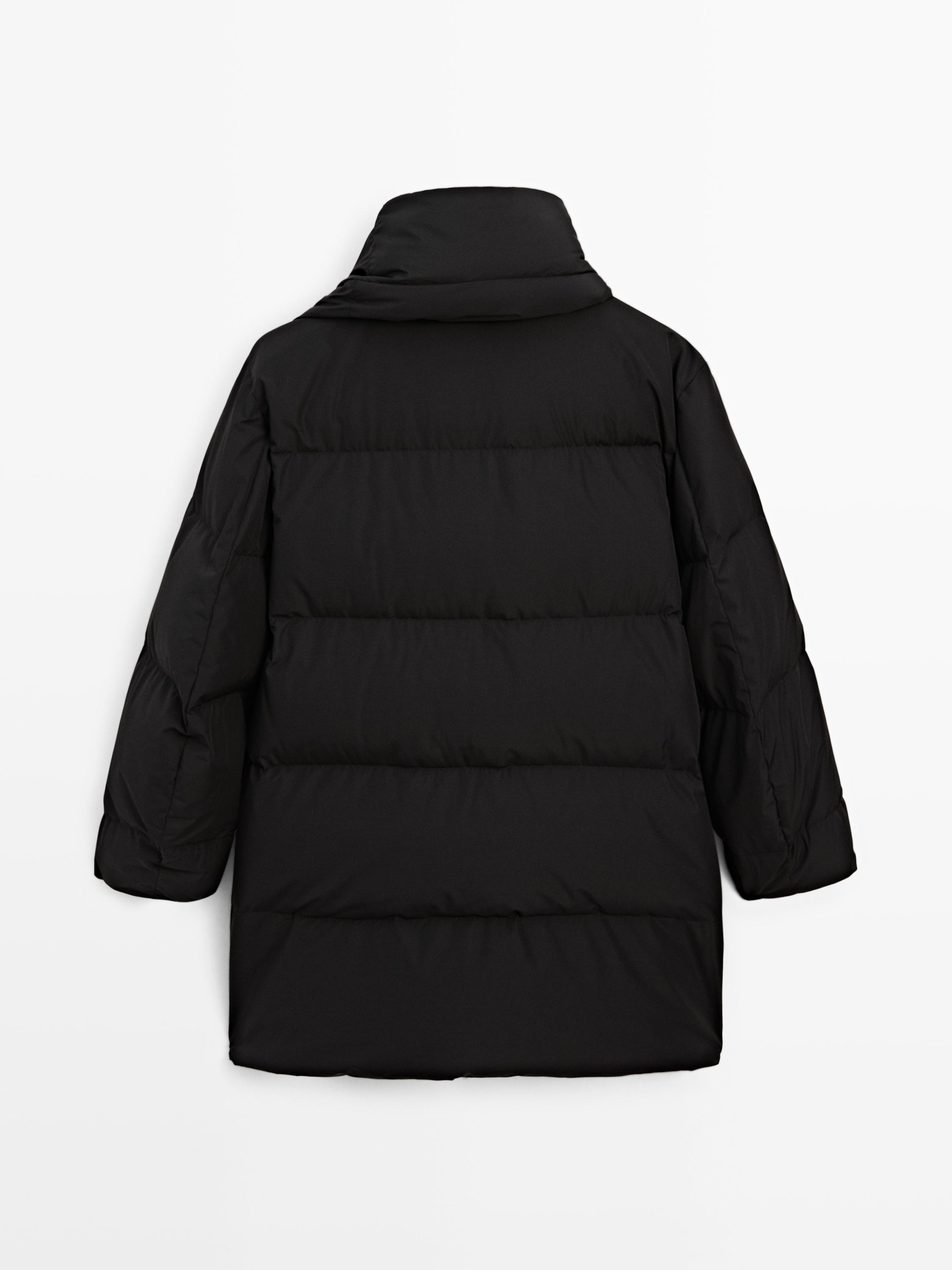 Water-repellent puffer jacket with scarf detail