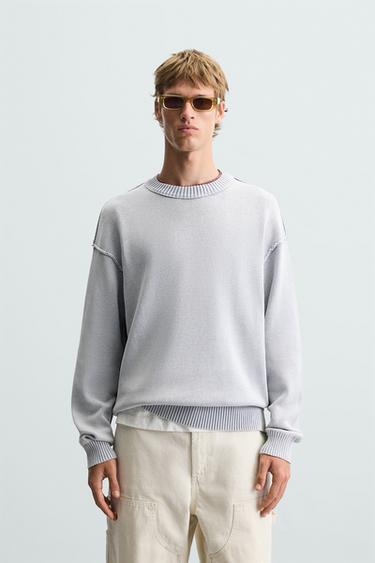 Zara WASHED REVERSE EFFECT SWEATER - Sky blue