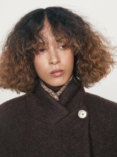 Zara Long double-breasted coat with brushed finish - Chocolate