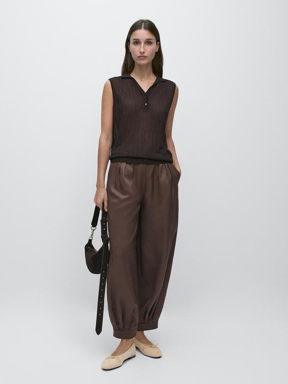 Semi-sheer flowing polo shirt