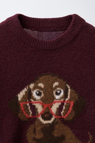 EMBROIDERED DOG KNIT SWEATER - Burgundy by Zara - Image 2