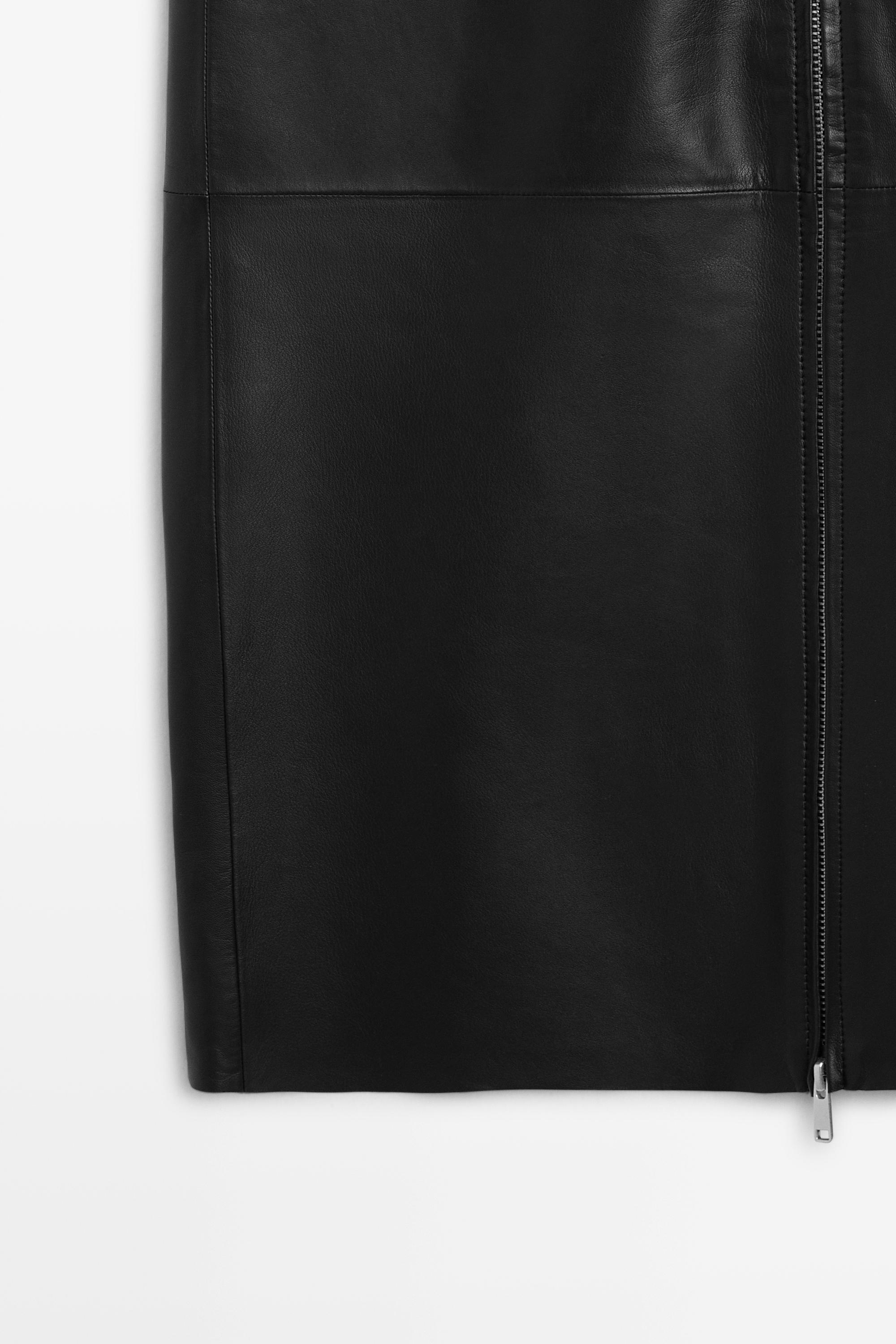 Nappa leather zip-front midi skirt