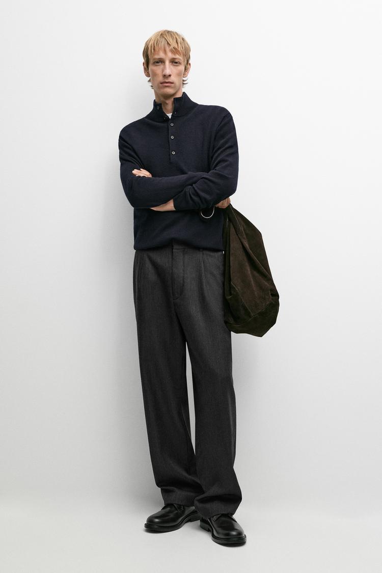 Wool blend mock neck knit sweater — Navy blue