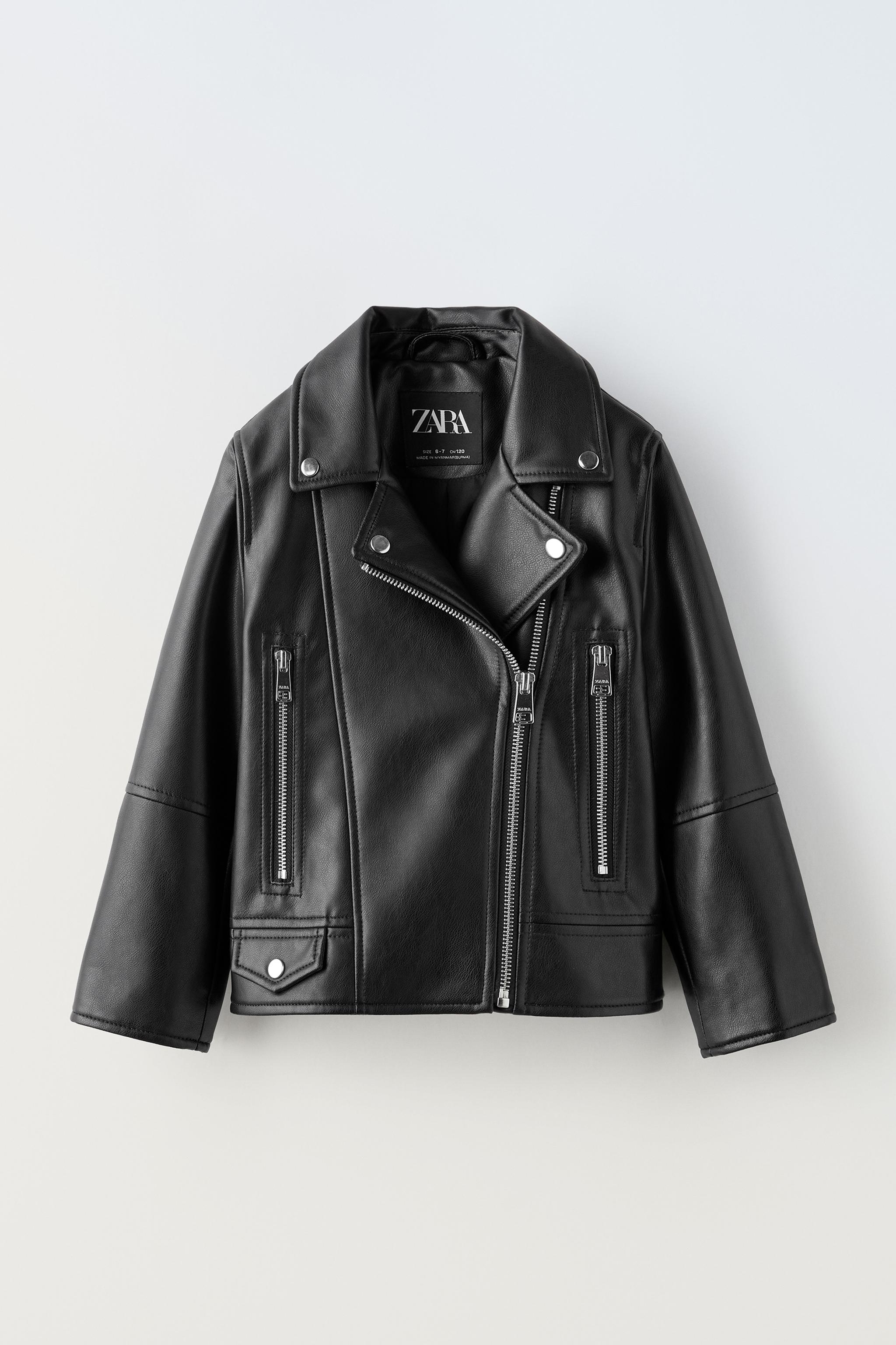 Black leather biker jacket zara on sale