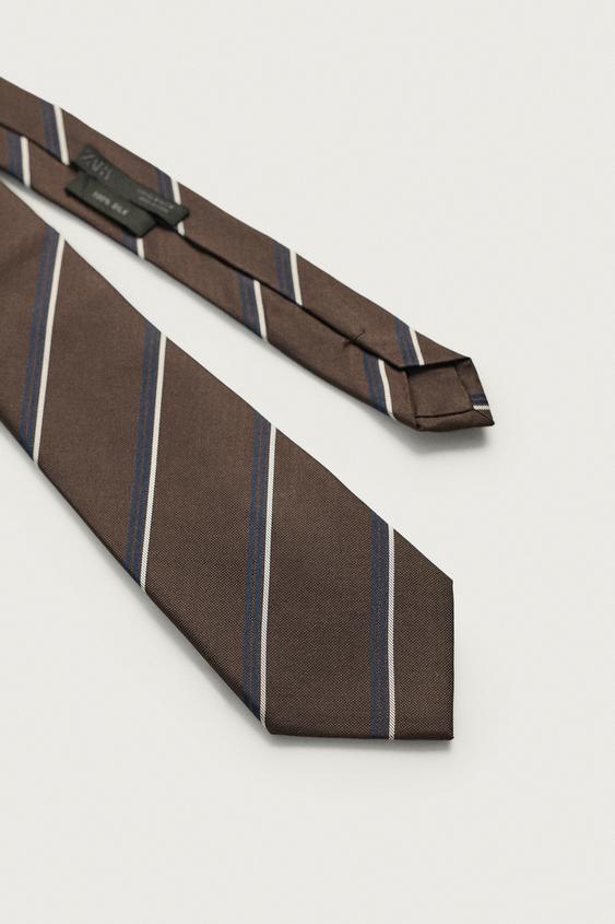 CRAVATE À RAYURES 100% SOIE - Marron de Zara - Image 3