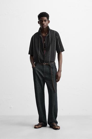 CHEMISE BRODERIE CONTRASTÉE - Blanc / Noir de Zara - Image 1