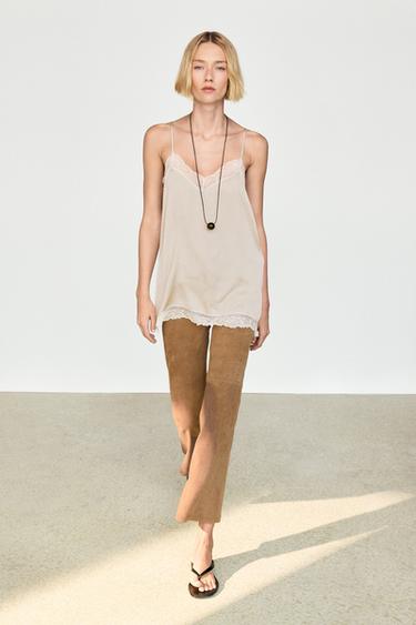Zara Cropped suede leather flare fit leggings - Black gold - Image 0