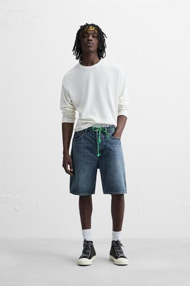 QUẦN SHORT BERMUDA VẢI DENIM DÁNG STRAIGHT FIT - Xanh dương từ Zara