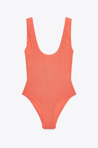 TEXTURED SWIMSUIT - Orange by Zara