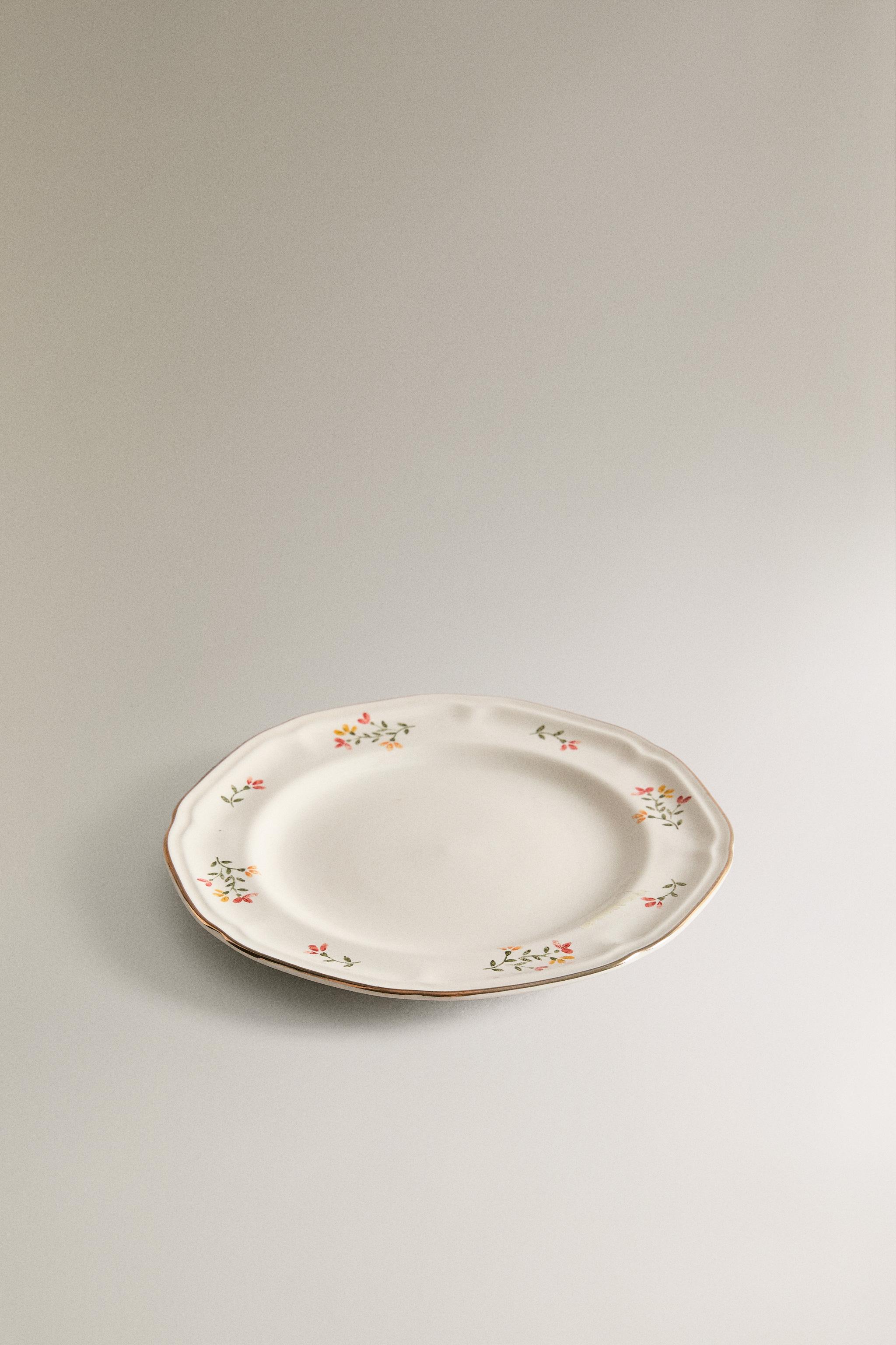 PORCELAIN SIDE PLATE WITH FLORAL PRINT — Cream