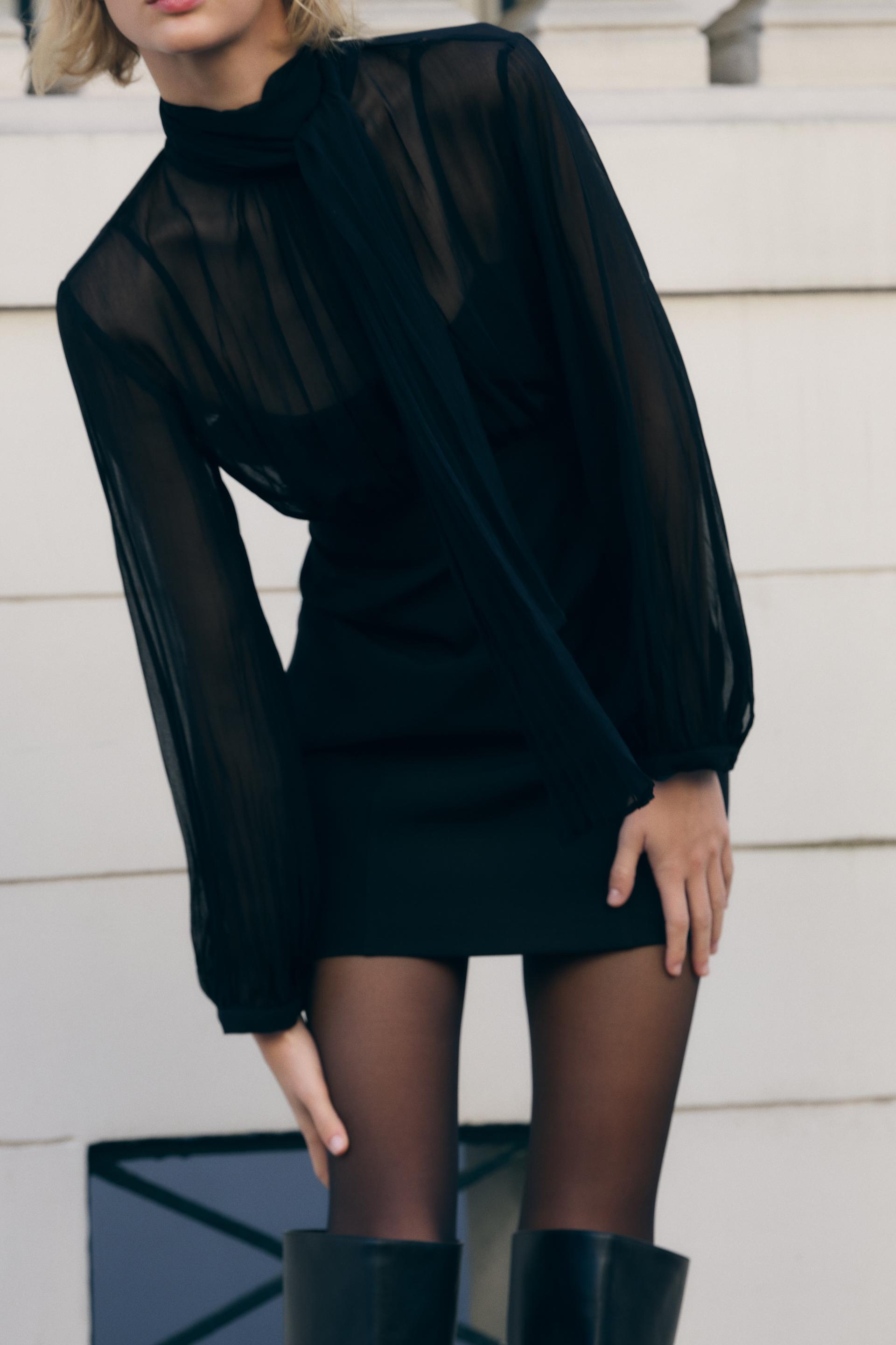 Vestido negro con cuello fashion blanco zara