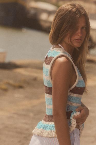 STRIPED KNIT TOP WITH RUFFLE - Multicoloured by Zara - Image 3