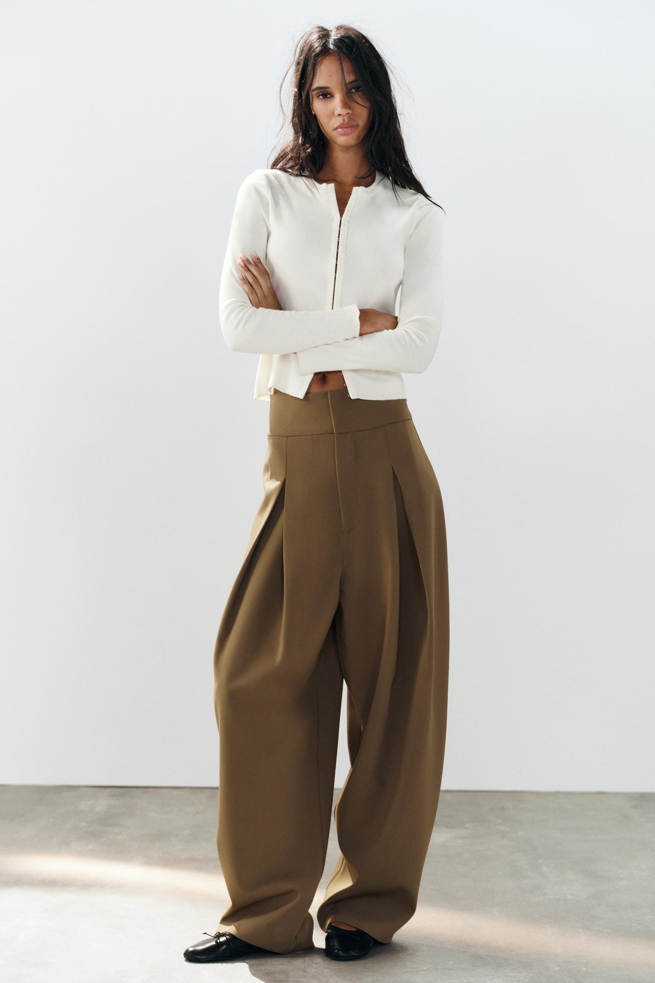 BALLOON PLEATED PANTS — Khaki marl