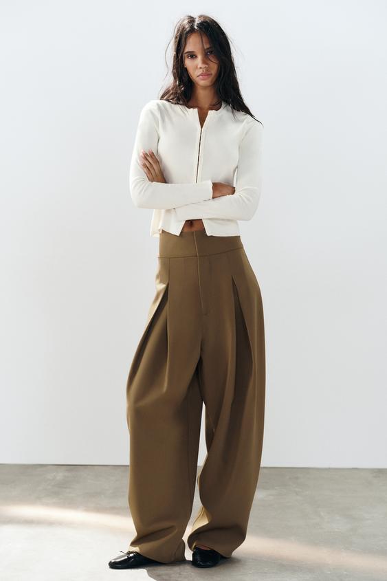 Zara BALLON PANTALONE SA NABORIMA – kaki lapor – Slika 0