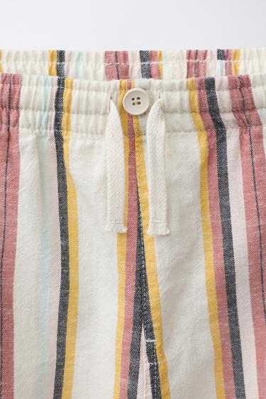 PANTALON BAGGY À RAYURES EN COTON ET LIN - Multicolore de Zara - Image 2