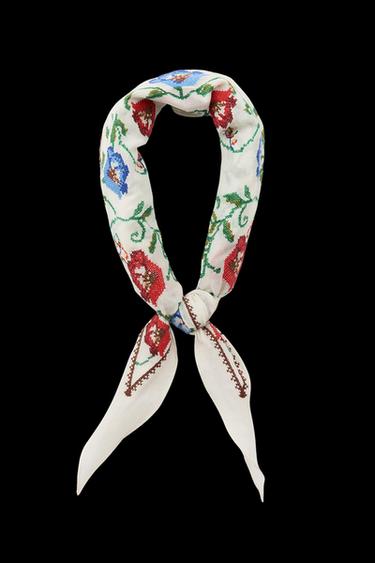 FLORAL EMBROIDERED BANDANNA - Ecru by Zara - Image 0