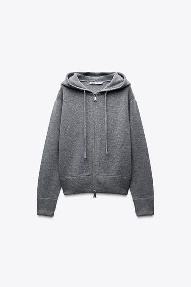 100% WOOL HOODED JACKET - Grey by Zara - Image 4