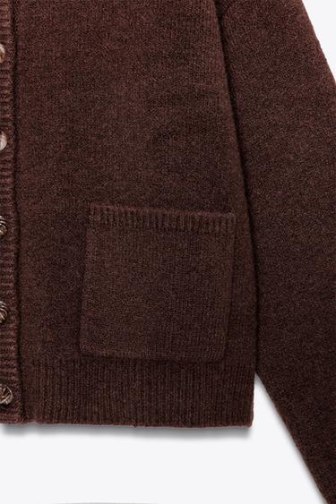 HIGH NECK KNIT CARDIGAN - Brown by Zara - Image 8