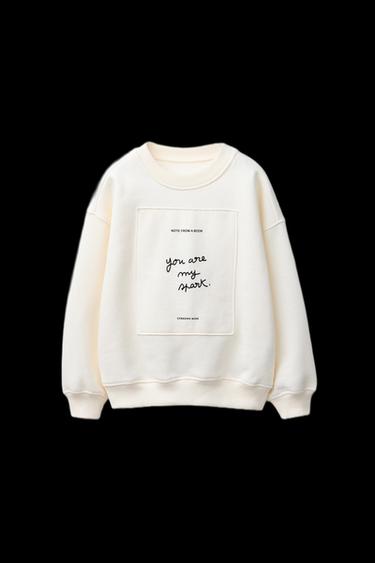 Zara PATCH AND FLOCKED TEXT SWEATSHIRT - Ecru - Image 0
