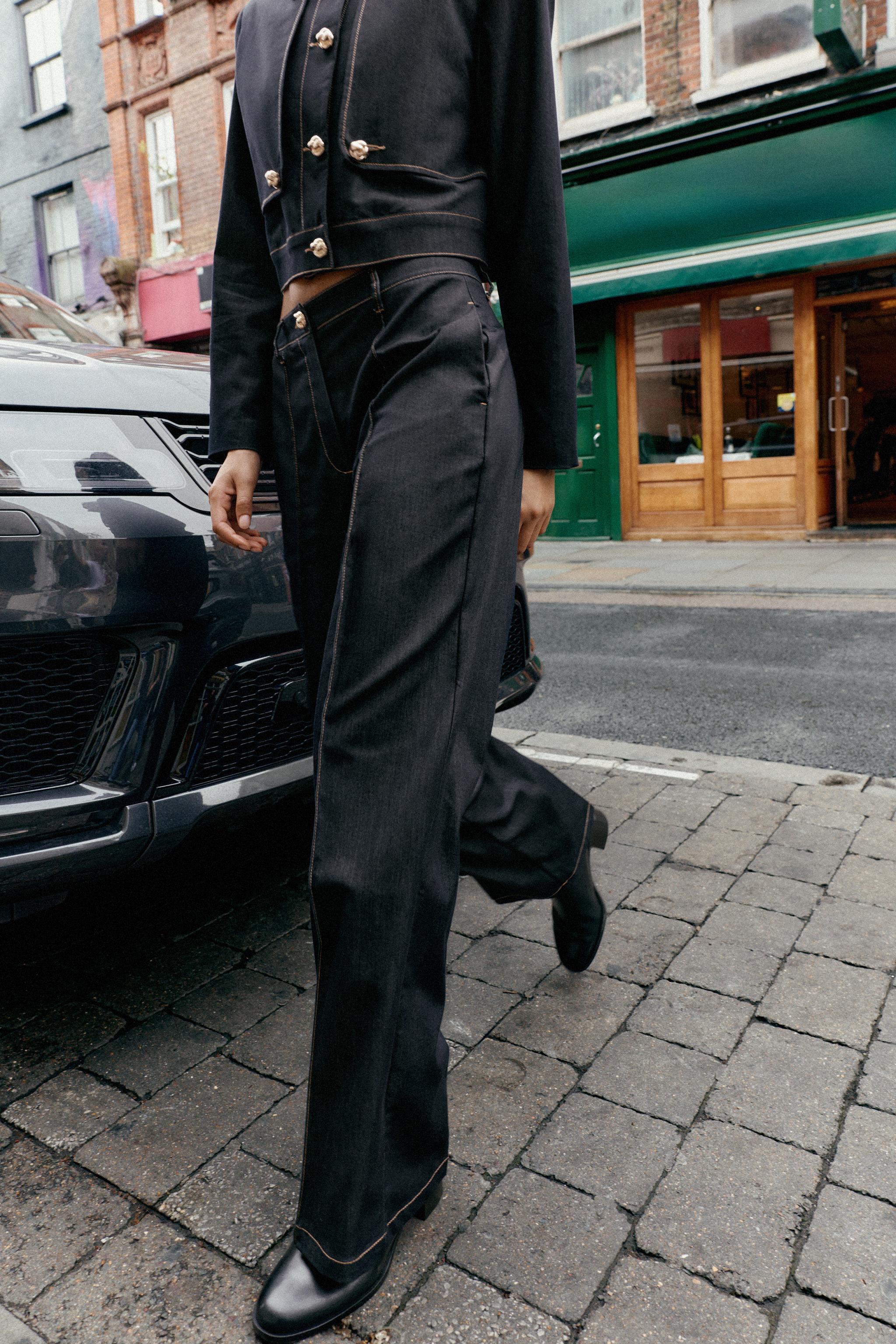 ぱんだ ハイウエストフロントピンタックストレートパンツ - インディゴ