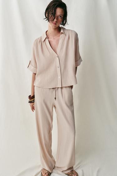 zara dress pants HERRINGBONE WOOL BLEND SUIT PANTS - Gray