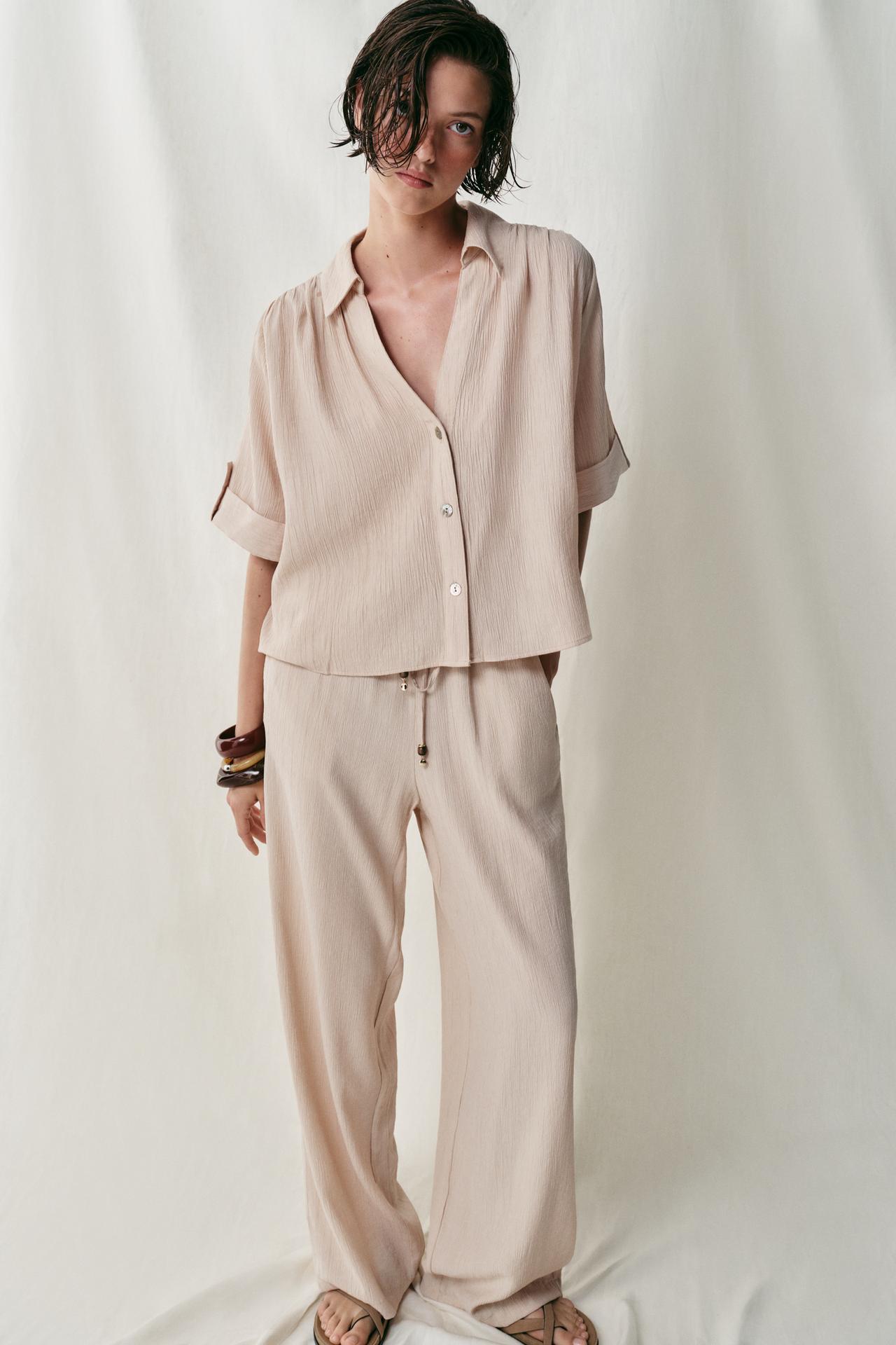 FLOWY STRAIGHT LEG PANTS — Ecru