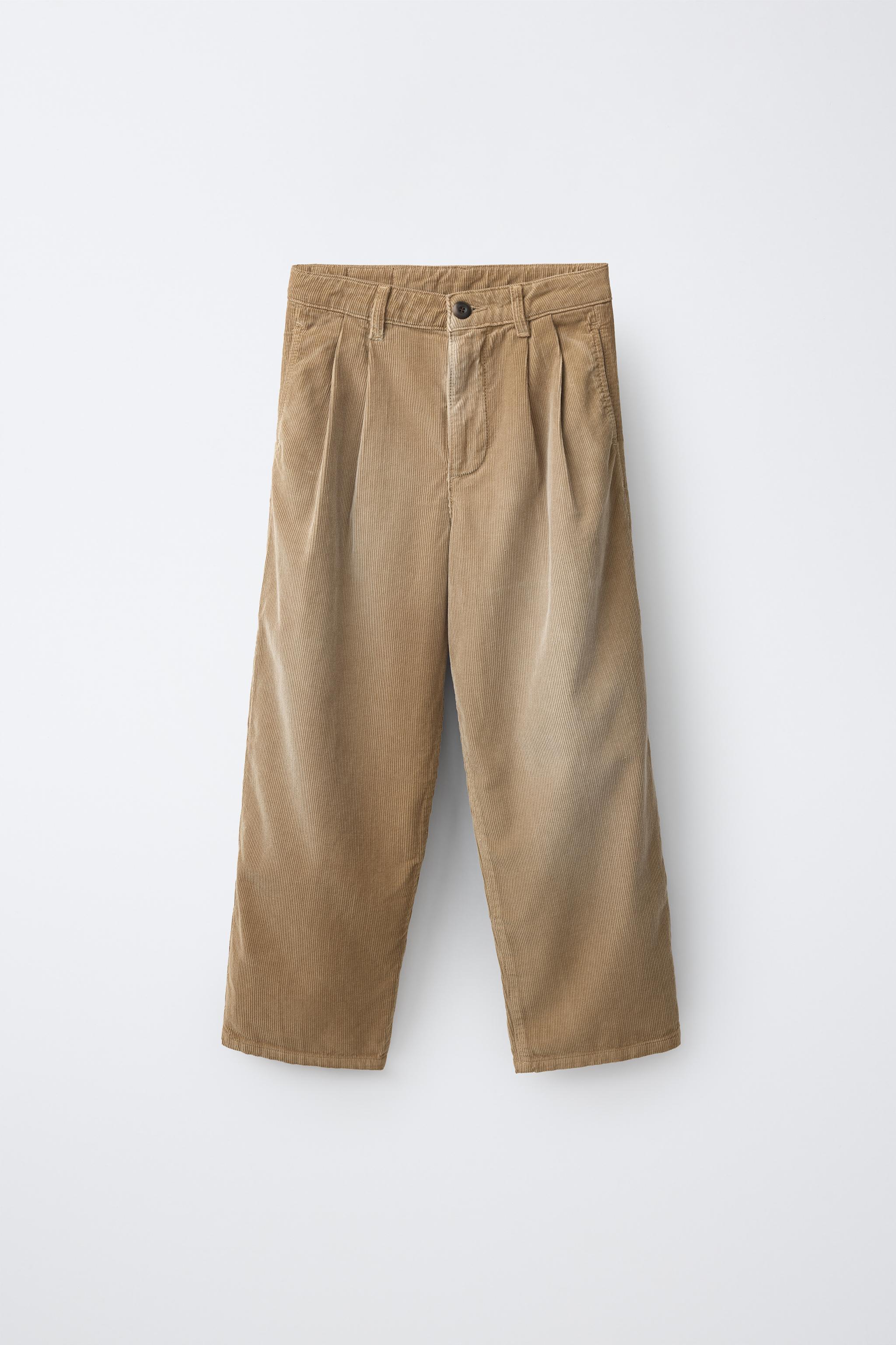 DISTRESSED WIDE-LEG NEEDLECORD TROUSERS - Toffee | ZARA India