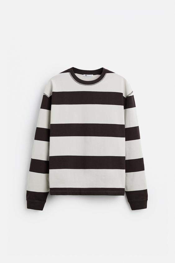 STRIPED JACQUARD TSHIRT Brown / White ZARA United States