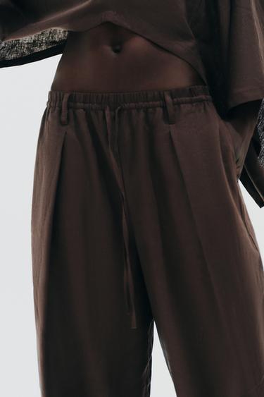 Zara LINEN PANTS - Brown