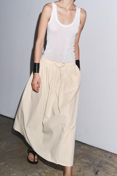 ZW COLLECTION STRIPED MIDI SKIRT - Ecru / Maroon by Zara