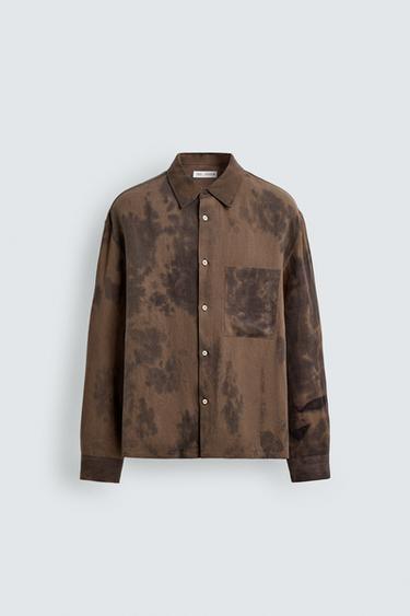 Zara TIE-DYE PRINT OVERSHIRT - Brown