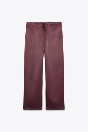 ZW COLLECTION SATIN PYJAMA TROUSERS - Burgundy by Zara - Image 0