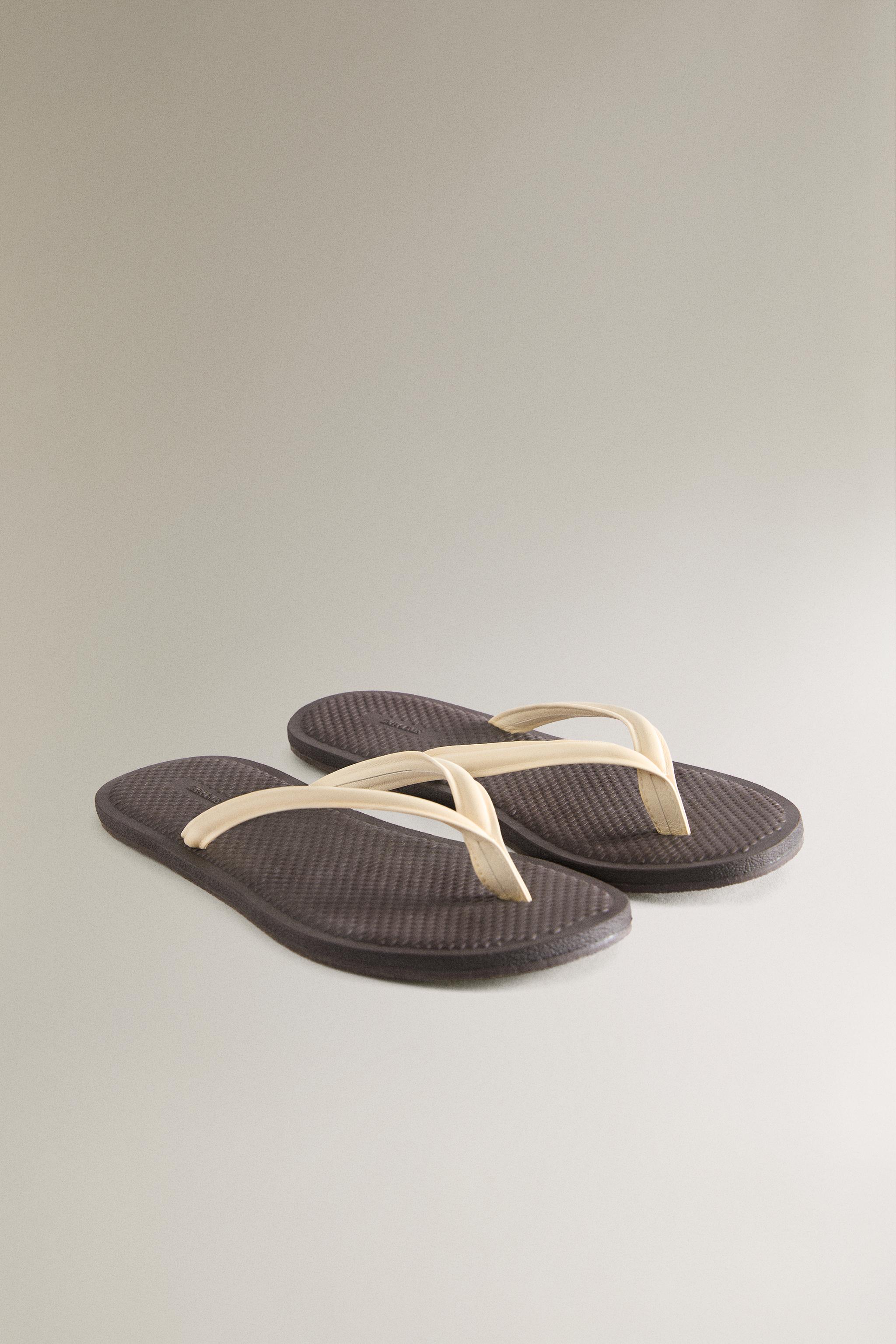 LEATHER STRAPPY SANDALS — Beige