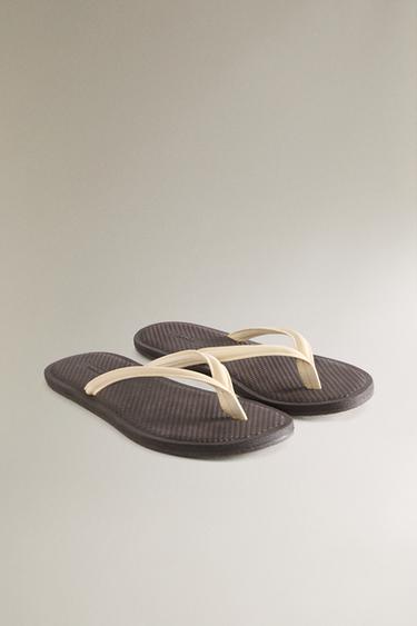 SANDALES À BRIDE EN CUIR - Beige de Zara - Image 1