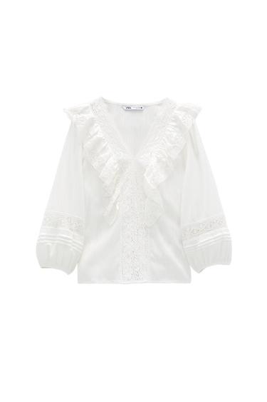 LACE BLOUSE WITH RUFFLE TRIMS