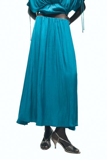 SAIA MIDI ACETINADA - Azul-esverdeado da Zara