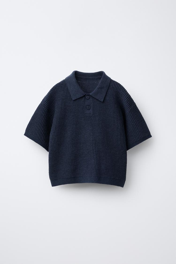 ワッフルニットポロシャツ - ネイビーブルー | ZARA Japan / 日本