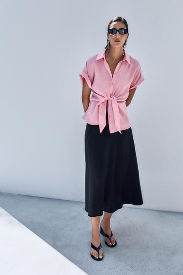 SHORT SLEEVE SHIRT WITH KNOT - Pink by Zara - Image 0