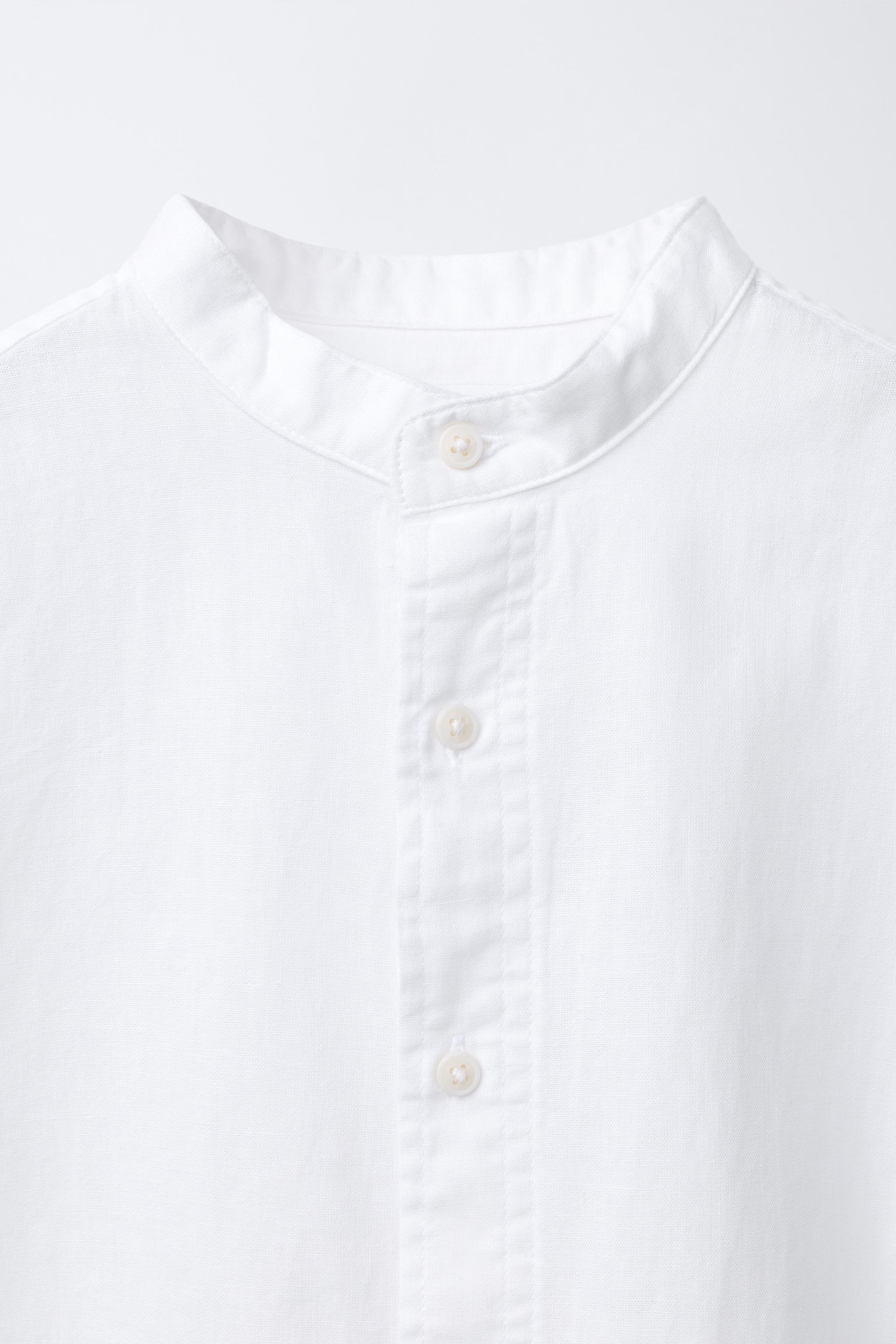 Детские рубашки Zara COTTON AND LINEN MANDARIN COLLAR SHIRT — фото 4