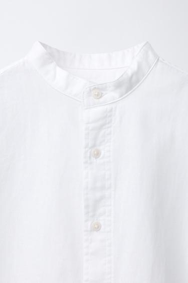 COTTON AND LINEN STAND COLLAR SHIRT - White by Zara - Image 2