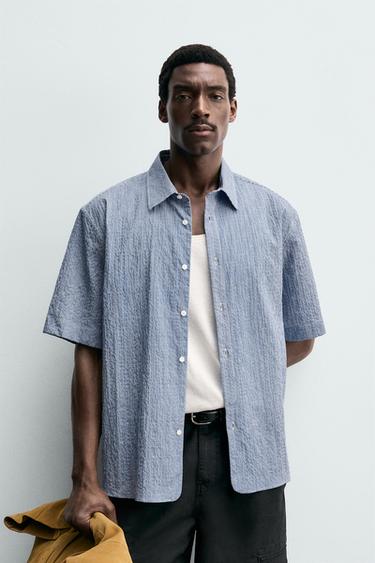 CAMISA REGULAR FIT CUADROS TEXTURA - Azul de Zara