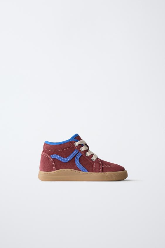 LEATHER HIGH-TOP SNEAKERS - Burgundy Red by Zara - Image 0