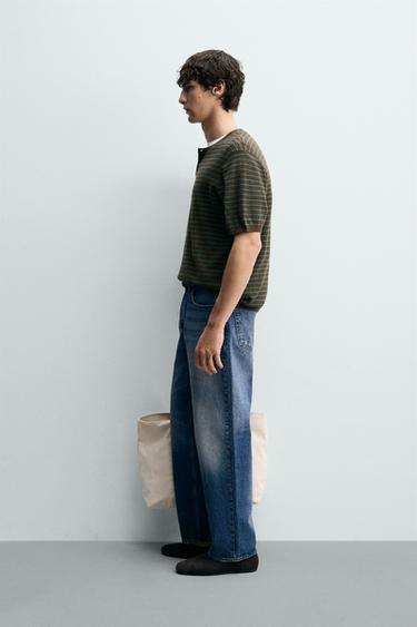 T-SHIRT EN MAILLE COL BOUTONNÉ COTON-LIN - Marron de Zara - Image 3