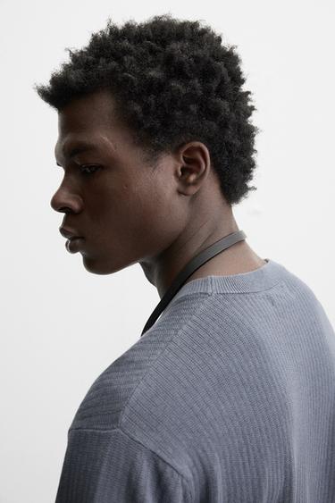 T-SHIRT POINT STRUCTURÉ - Gris / Bleu de Zara - Image 4
