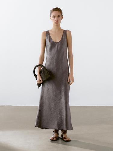 Zara Linen blend midi dress - Silver - Image 0