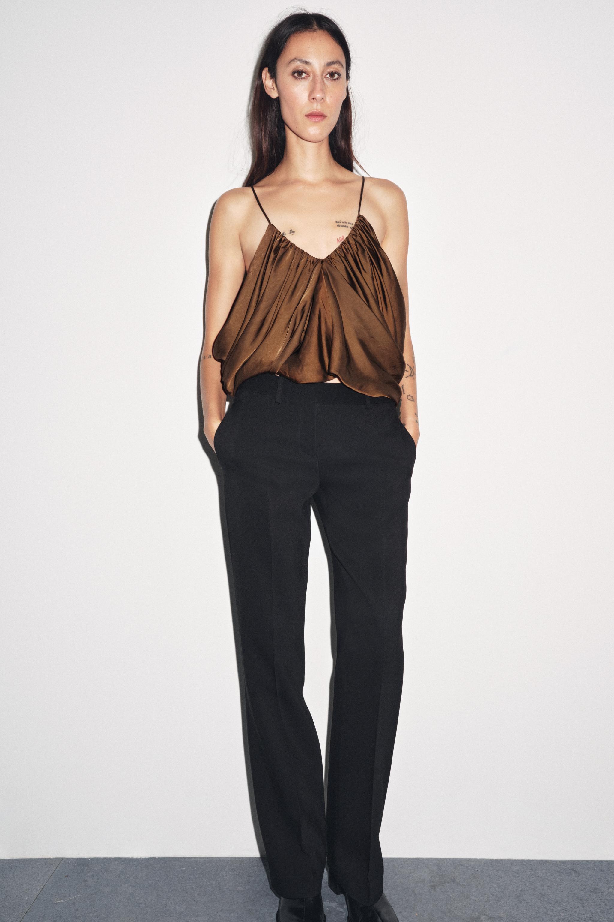 ZW COLLECTION サテン ドレープ トップス - タバコ | ZARA Japan