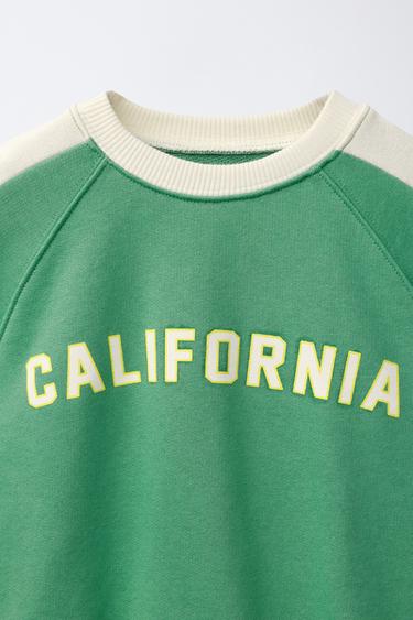 SWEATSHIRT WITH CONTRAST STRIPES AND SLOGAN - Green by Zara - Image 2