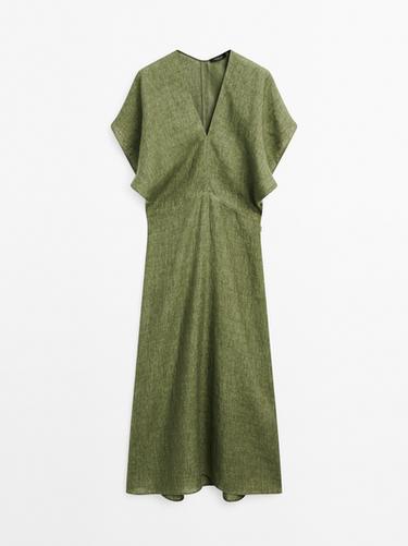 Zara Short sleeve linen midi dress - Green