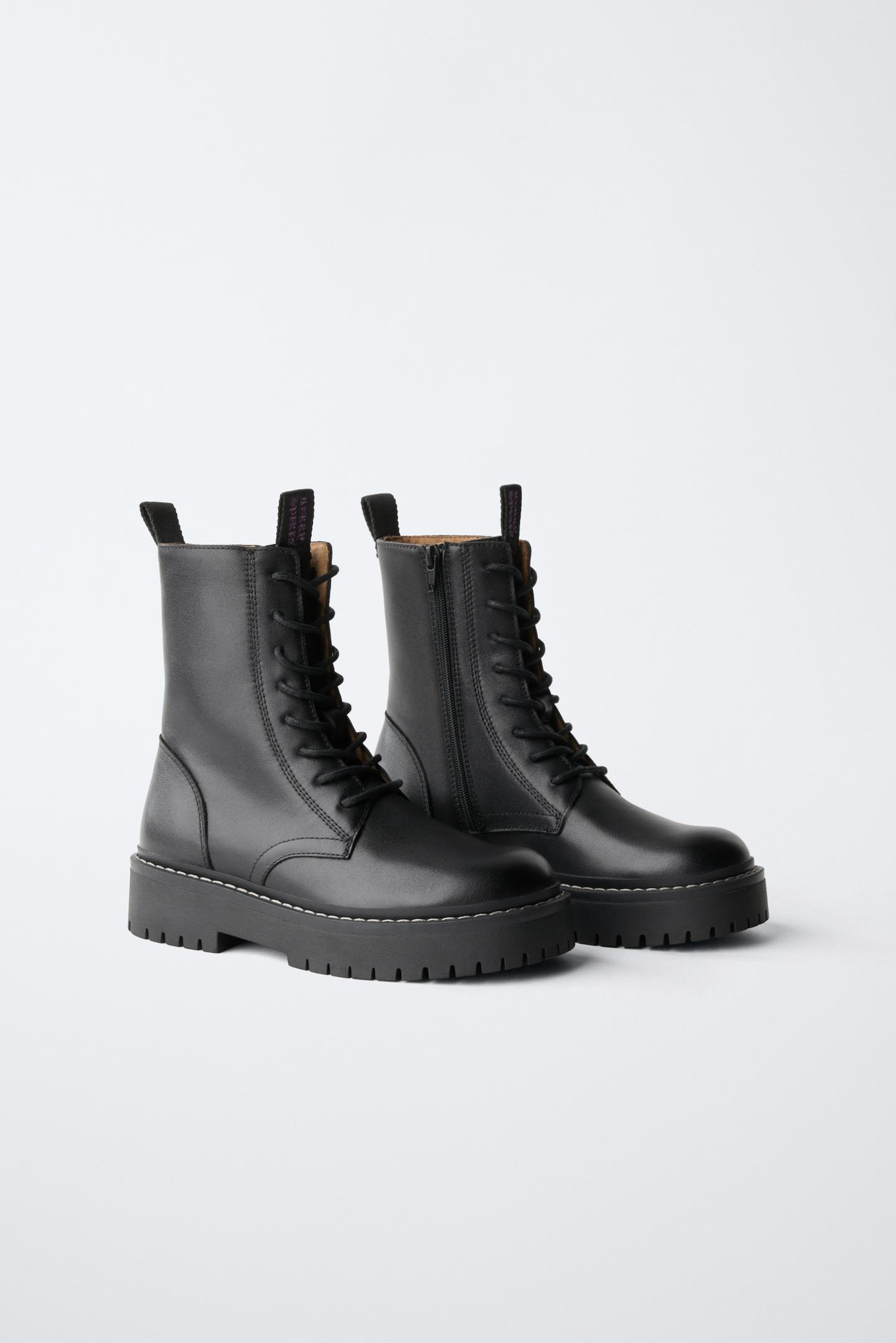 Детские ботинки Zara Leather Lace-Up Ankle, цвет: Чёрный — фото 2